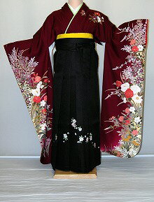 【レンタル】振袖、袴（刺繍はかま）レンタル【赤・ピンク・赤紫系】【HF742】標準/L寸/7号/9号/11号/13号/冬春キャンペーン