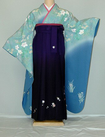 Rakuten - 【レンタル】振袖、袴（刺繍はかま）レンタル【青・青紫・緑系】【HF751】標準/L寸/7号/9号/11号/13号/冬春キャンペーン