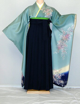 【レンタル】振袖、袴（はかま）レンタル【青・青紫・緑系】【HF795】標準/L寸/7号/9号/11号/13号/冬春キャンペーン