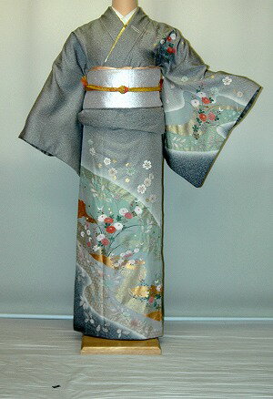 【レンタル】〔訪問着レンタル〕〔つけさげレンタル〕 RH607 グレー地たたき金彩 訪問着 〔着物レンタル〕〔結婚式〕〔かしいしょう〕〔結婚式〕〔入学式〕〔お宮参り〕【往復送料無料】大きい訪問着・ワイドサイズ冬のキャンペーン