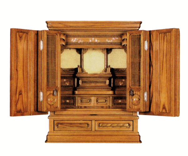 仏壇 小型仏壇 総練り アッシュ欅色 新組子障子 木象眼入 上置23号