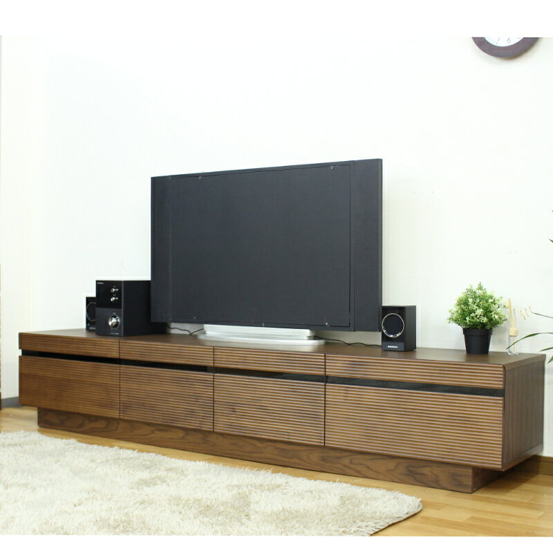乐天商城 - TVボード 210 ルーター収納付き テレビボード ブラックガラス ルーバー加工 巾木よけ キリカギ加工 棚板外し可能