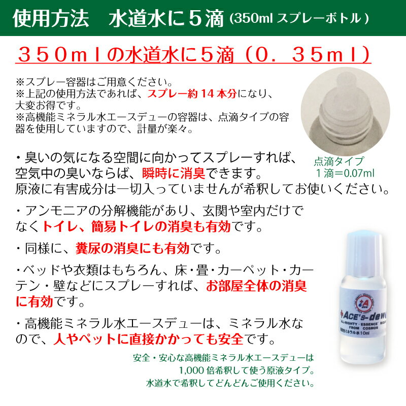 お試し超強力業務用消臭剤原液高機能ミネラル水エースデュープロ仕様1000倍希釈家庭用尿臭便臭ペット糞尿安全日本製