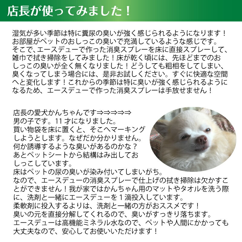 超強力業務用ペット用消臭剤原液高機能ミネラル水エースデュープロ仕様1000倍希釈家庭用尿臭便臭ペット糞尿安全日本製