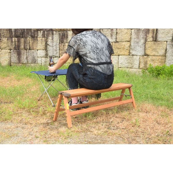 ステップワイドスツール W90×D28×H29 ( アルミ ステップスツール ステップ台 スツール ワイド 幅広 幅90cm 脚立 腰掛 木目調 ウッド調 アウトドア 洗車 掃除 アルミ 耐荷重150kg 折りたたみ フォールディング ) azmy goomin-10005997 ぐーみんラボ サンプル画像2
