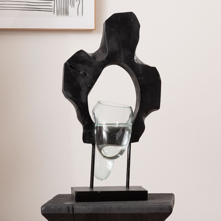ガラスオブジェ ( オブジェ ガラス 置物 天然木 インテリア アート 鉢 プランター テラリウム アクアリウム 花瓶 おしゃれ 雑貨 約 幅26× 奥行21× 高さ48 一つ一つ形状が異なります。 Cm )