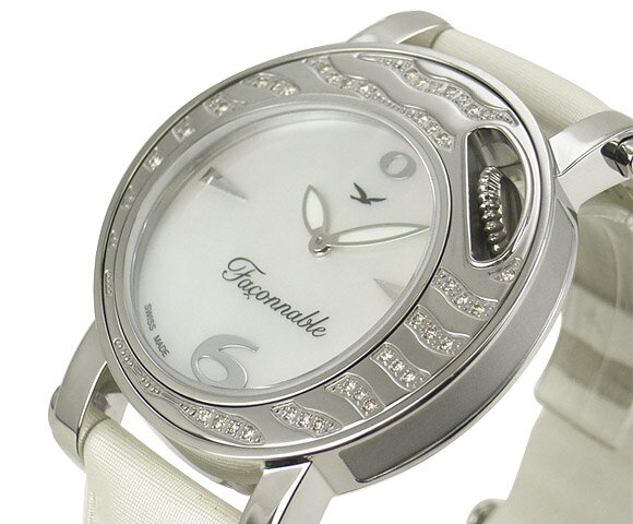 ワケあり アウトレット Faconnableファソナブル タイムオフダイヤモンド ダイヤウェーブ Lady's 腕時計 FLPT2替ベルト付属 クロノグラフ ホワイト系