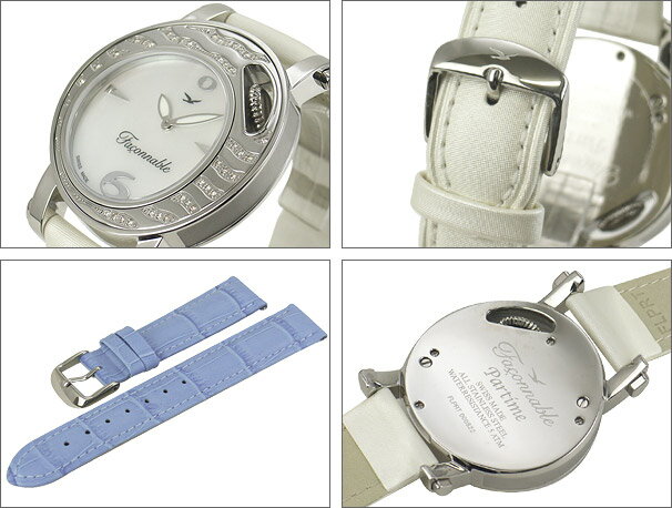 ワケあり アウトレット Faconnableファソナブル タイムオフダイヤモンド ダイヤウェーブ Lady's 腕時計 FLPT2替ベルト付属 クロノグラフ ホワイト系