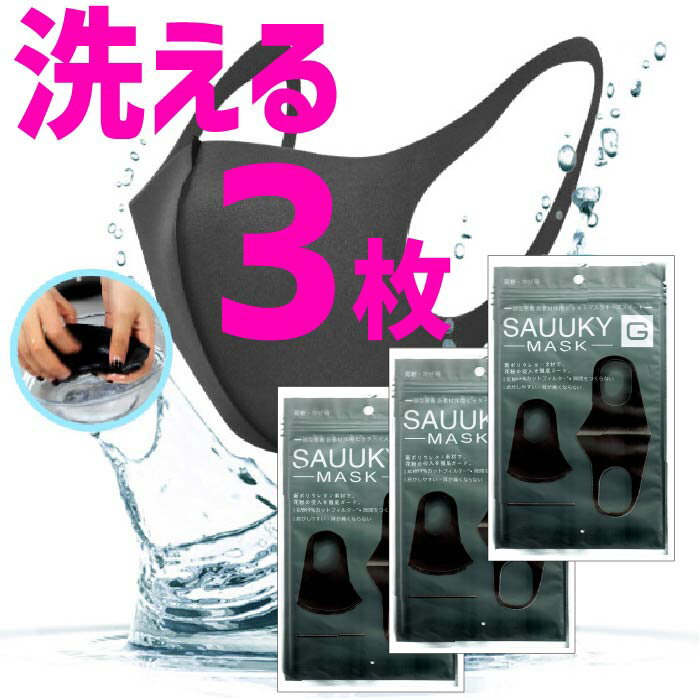 お得なクーポン使えます！【マスク 7416】 3枚 黒 送料無料 マスク 黒色 7416 3枚セット 新ポリウレタン素材 洗える 布 男女兼用 フリーサイズ ブラック 耳が痛くならない 柔らか 立体マスク 男性 女性 向け 大人 マスク レディース かっこいい メール便 メンズ