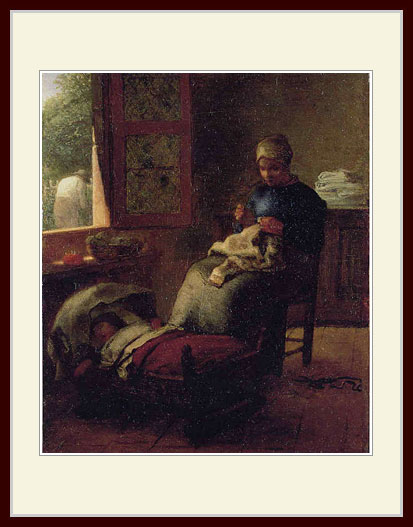 樂天商城 - ミレー・「眠った子の傍らで編み物をする女」