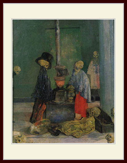 アンソール・「ストーブで暖をとる骸骨たち」