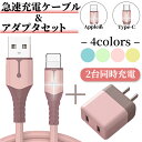 急速充電器＆ケーブルセット USB 充電アダプター 2.4A 2口 ACアダプタ Type-C iPhone系 1m シリコンケーブル ACプラグ 5V2A 世界共通 アダプター データ転送 クイックチャージ android ipad ipod iphone コンセント パステル アンドロイド