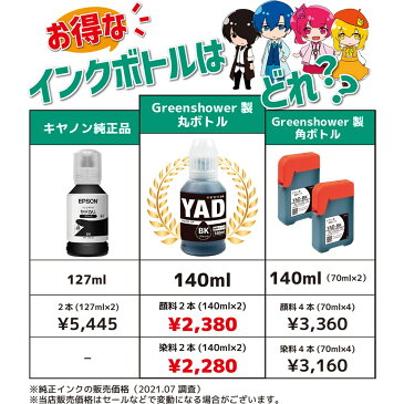 エプソン用 互換インクボトル YAD-BK (BK×2本) 140ml EW-M571T EW-M571TW EW-M630TB EW-M630TW EW-M670FT EW-M670FTW PX-M270FR1 PX-M270FT PX-M270T PX-M270TR1 PX-S170T PX-S170UT PX-S270T PX-S270TR1 安心一年保証