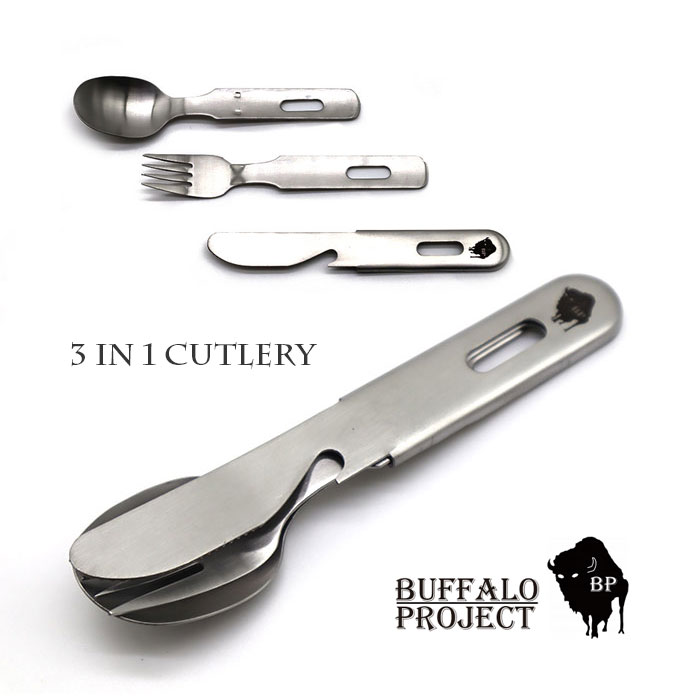 efim まとまるカトラリー3点セット (スプーン・フォーク・ナイフ) 3in1 CUTLERY BUFFALO PROJECT bp-cut-1 キャンプ 用品 お弁当 ナイフ ステンレス 収納 まとまる テーブル ウェア 料理 アウトドア グッズ 食器 おしゃれ バーベキュー トレッキング エフィム