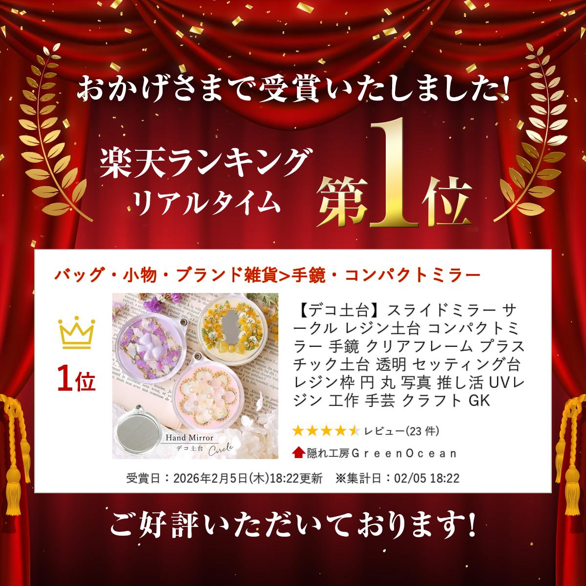 【デコ土台】スライドミラー サークル レジン土台 コンパクトミラー 手鏡 クリアフ...
