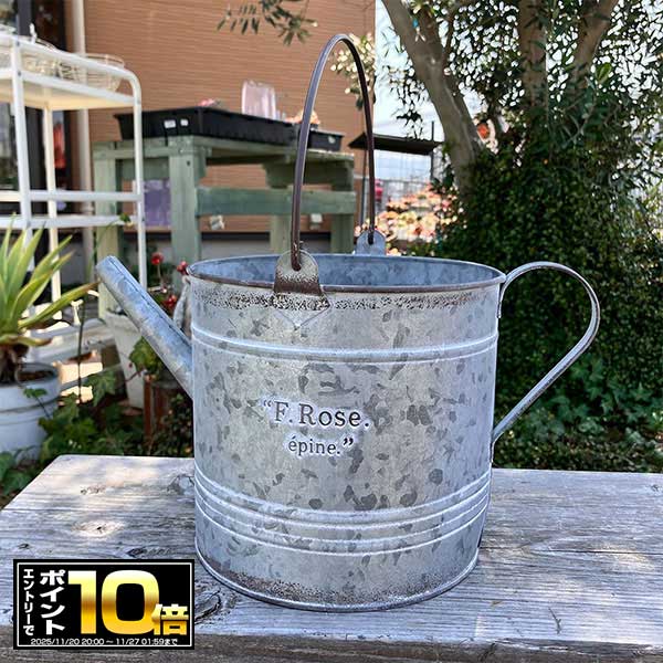 [エントリーでポイント10倍 11/20 20時〜]取っ手付き ジョーロ型 ブリキプランター (内径17.3Φcm) ロゼ..