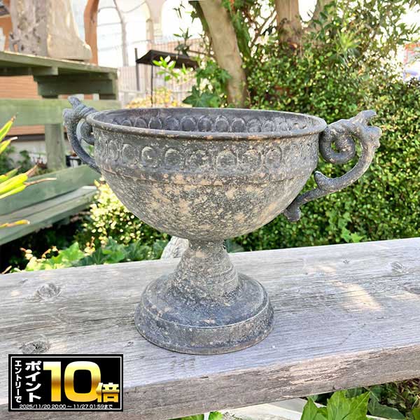 [エントリーでポイント10倍 11/20 20時〜]カップ型ブリキプランター アンシャンハンドルカップ MDGY （UF562） TIN/ブリキ/プランター/植木鉢/ガーデニング/インテリア/おしゃれ/友膳/ギフト/観葉植物/ジャンクガーデン/インテリア小物/穴あり/鉢底穴のサムネイル