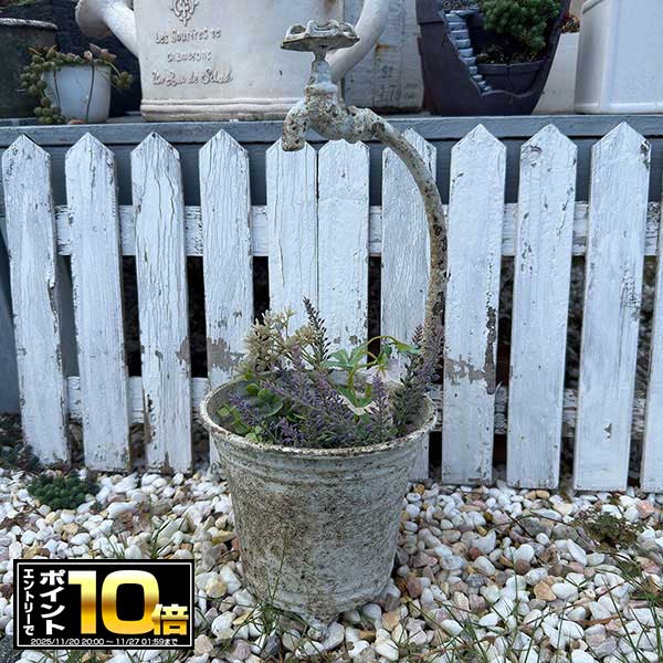 [エントリーでポイント10倍 11/20 20時〜]アンティーク風ブリキプランター シャビータップポットSGY(UF..