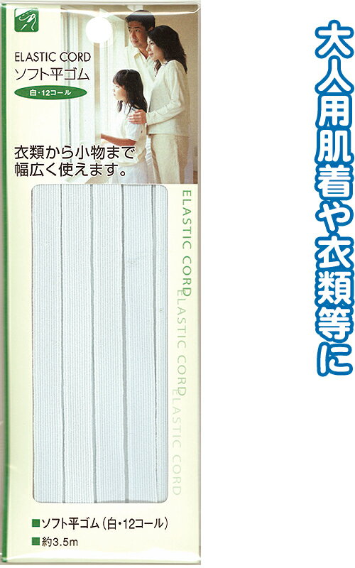 【まとめ買い=注文単位12個】ソフト平ゴム(白・12コール)3.5m 23-061(se2b068)