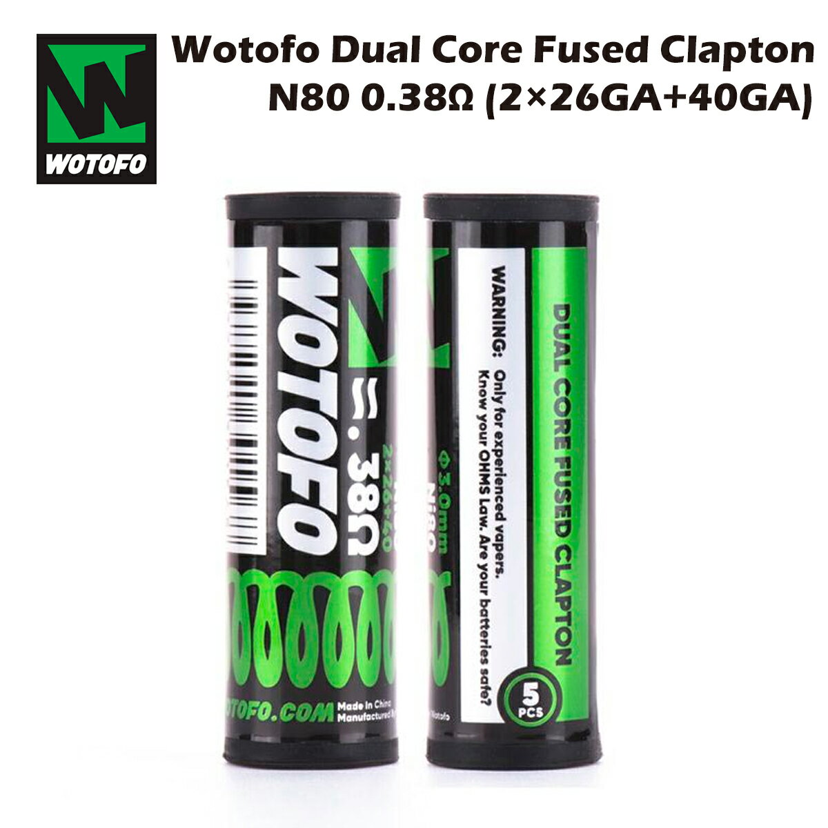 Wotofo Dual Core Fused Clapton Prebuilt Coils N80 0.38Ω (2×26GA+40GA) 5個入 ウォトフォ プリビルドコイル デュアルコア フューズドクラプトン ニクロム80 電子タバコ 電子たばこ vape