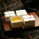 CiCHi The Tofu 食器皿 木製トレイシチ 豆腐型カップ 「豆福」4つの食器皿に木製トレイ付き The Tofu 白セットおしゃれ初売り お年玉 セー...