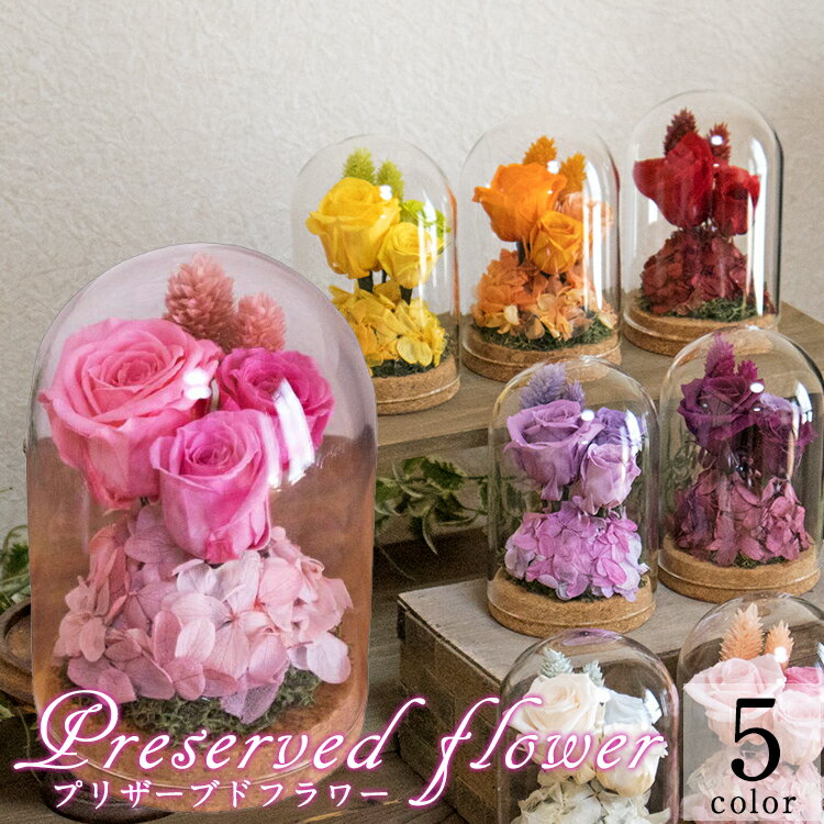 ガラスドームに咲く花 小型 プリザーブドフラワー ドーム 瓶に入ったお花 ミニサイズ dm771 Ver.03 ほこりがつきにくく、より長く鑑賞を楽しめます プレゼント ギフトに