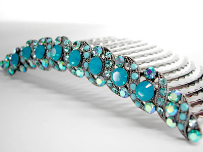 【スワロフスキー新色】カリビアンブルーオパール【夜会巻きコーム】ラインシェル《L24》《ヘア...