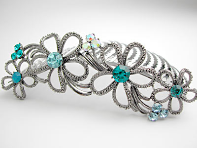 【スワロフスキー新色】カリビアンブルーオパール【夜会巻きコーム】スウィング《L24》《ヘアア...