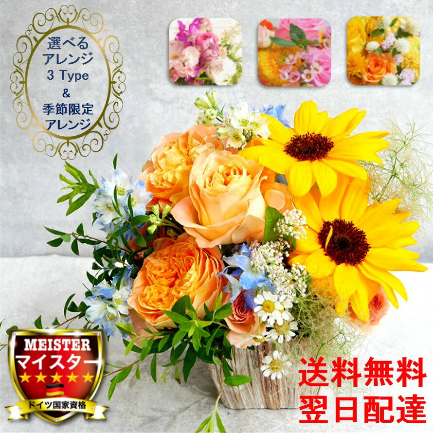 乐天商城 - フラワーアレンジメント 花 お祝い 夏 バレンタイン 送別 【選べる5種類】 バラ ギフト プレゼント 誕生日 記念日 結婚記念日 快気祝い お供え 還暦 古希 かわいい ペット おしゃれ ピンク 黄 カラフル お供え お悔やみ Sサイズ 3000円 台