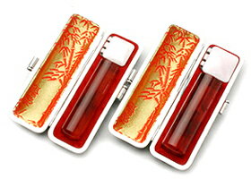 送料無料◆印鑑 はんこ 実印・銀行印 SSセット(実印 13.5mm 銀行印 12mm)琥珀樹脂【銀枠】 [印鑑 実印 銀行印 2本セット 印鑑ケース付き セッ...