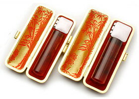 送料無料◆印鑑 はんこ 実印・銀行印 MMセット(実印 15mm 銀行印 13.5mm)琥珀樹脂【トカゲ-金枠】 [印鑑 実印 銀行印 2本セット 印鑑ケース付...