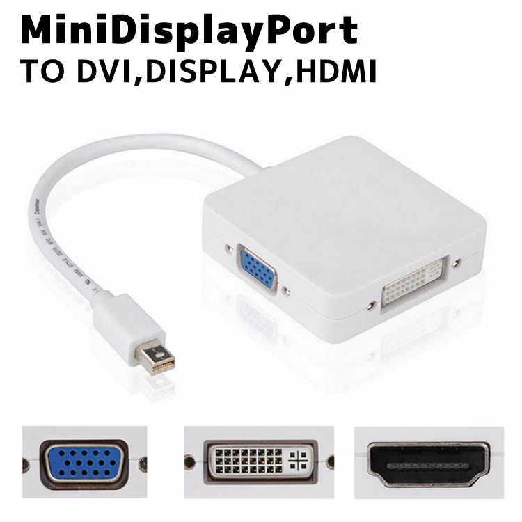 【スーパーセールポイント10倍】Mini Displayport/Thunderbolt to VGA/HDMI/DVI変換アダプタ 3in1 Mini Displayportケーブル DVIケーブル VGAケーブル HDMIケーブル