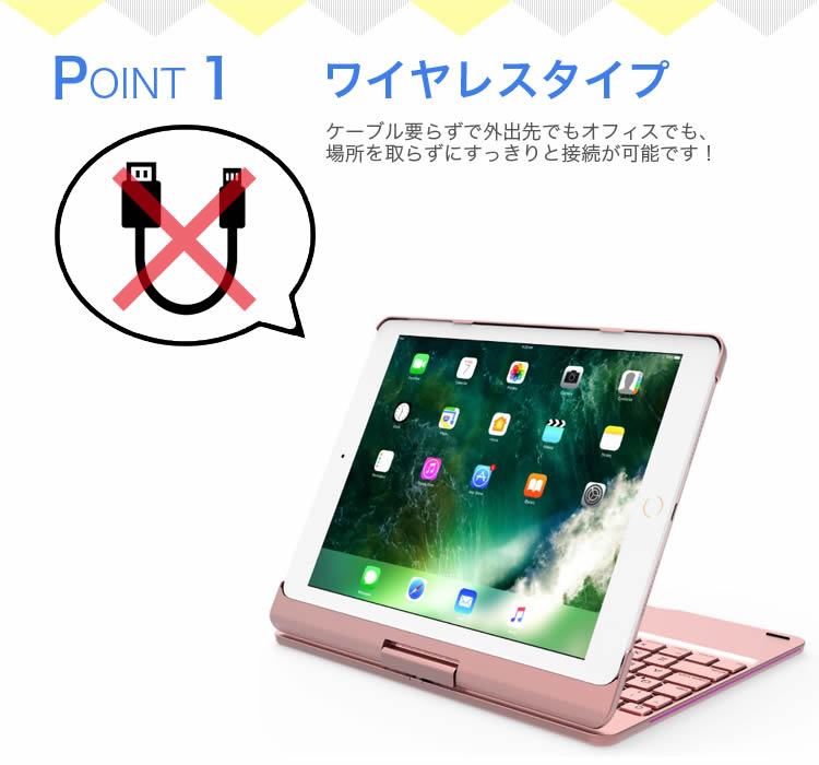 iPad 10.2 第7世代 7色LEDバックライト キーボードケース 360度回転機能 キーボードカバー ワイヤレス Bluetoothキーボード リチウムバッテリー内蔵 人気 アルミ合金製 A2200 A2198 A2197 無線キーボード