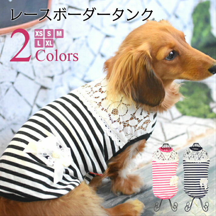 【犬 服】 【春 夏】 レース ボーダー リボン タンクトップ