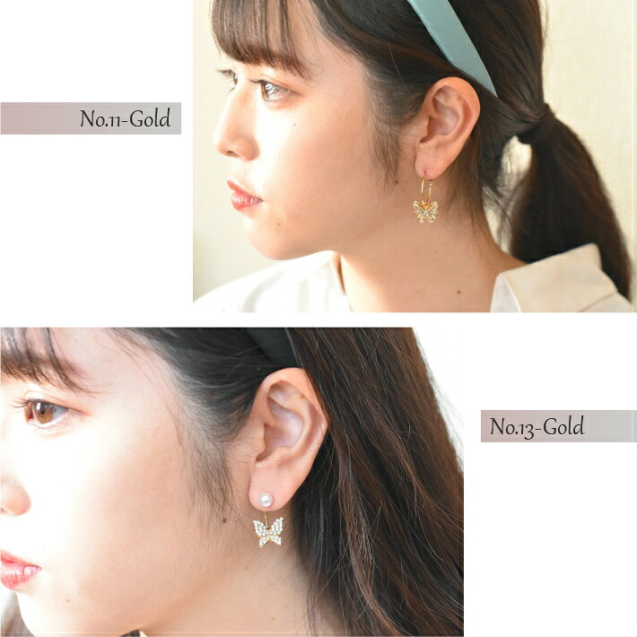 ピアス 蝶 バタフライ ストーン 揺れる ぶら下がり スタッド フープ イヤーカフ アクセサリー S925 レディースの商品画像 3