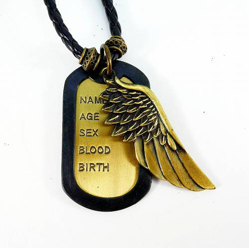 在庫処分 ドッグタグプレート メンズチョーカー イーグルの羽 ACD-005 メンズネックレス ミリタリーネックレス アンティーク風 メール便OK
