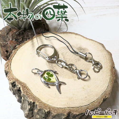 乐天商城 - 四葉 クローバー キーホルダー ストラップ セルフ アルミ お魚 本物の四つ葉 YS-116 メール便OK