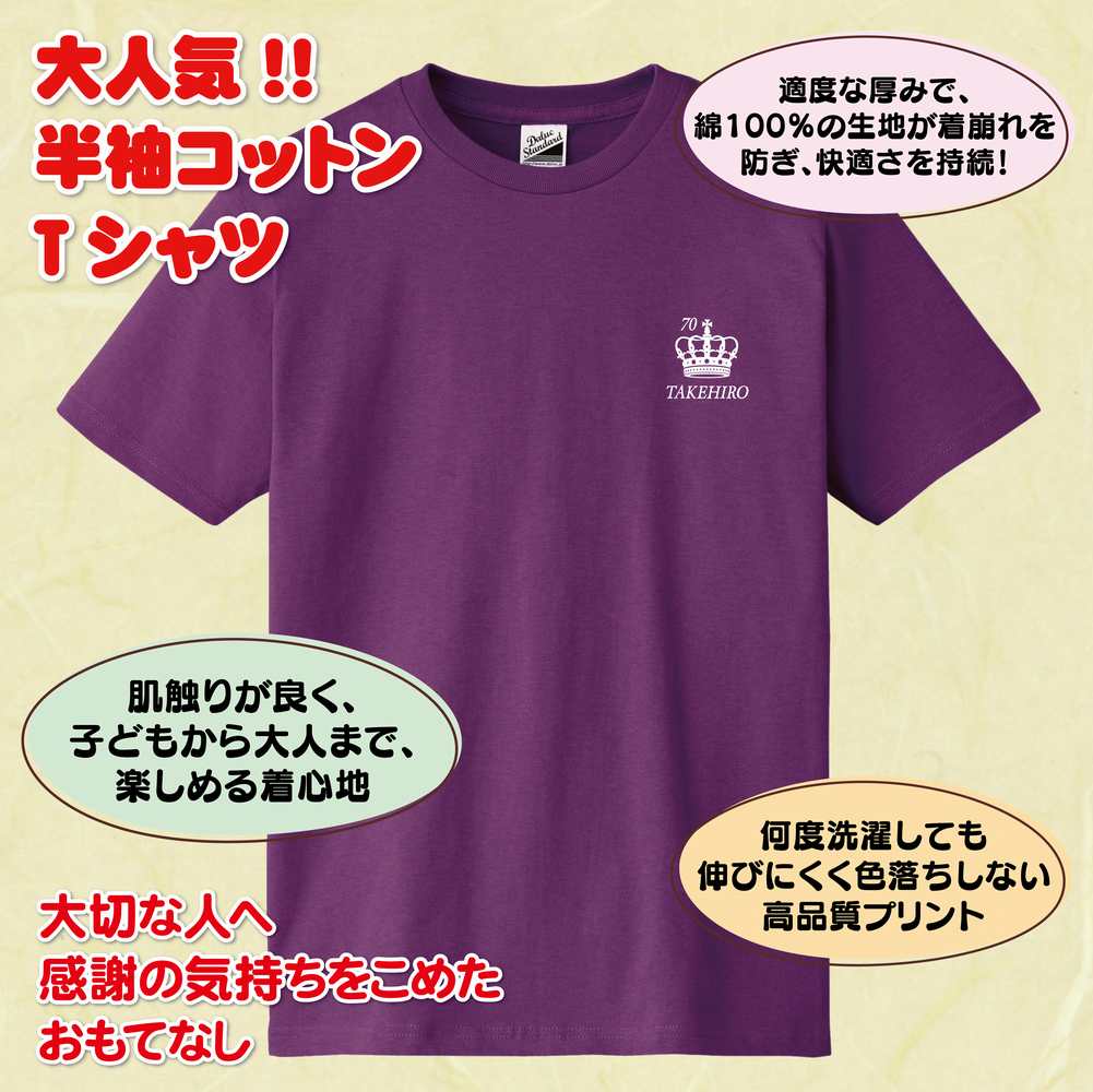 古希 祝い Tシャツ 70 王冠 B | 名入れ 古稀 半袖 ティーシャツ ティシャツ tシャツ 男性 女性 メンズ レディース お祝い おしゃれ 70歳 誕生日 プレゼント ギフト プチギフト 贈り物 誕生祝い 祖父 祖母 父 母 父の日 母の日 敬老の日 70代 ハッピー Tシャツ