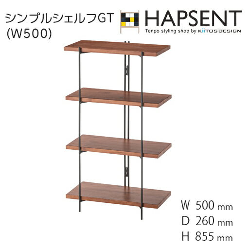 シンプルシェルフGT（W500）　シェルフ　GT　ブラックスチール　天然木　シンプルシェルフ　本収納　雑貨収納　コレクション陳列　シェルフ　コンパクト　インテリアスタイル　パイン材　幅500　奥行き260　高さ855