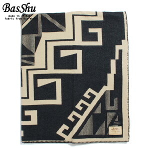 BasShu バッシュ ウールブランケット 153×180 ジャガード ネイティブ 泉大津 日本製 Wool Blanket チャコールグレー