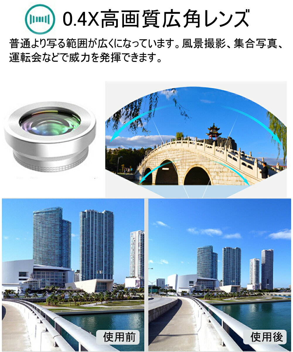 スマホ レンズ 高画質 クリップ式 0.4倍 広角レンズ マクロレンズ 180°魚眼レンズ 高画質 スマホ用カメラレンズセット iphone Android全機種対応 簡単装着 携帯レンズ 3in1