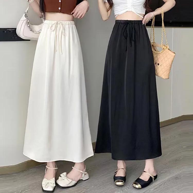 接触冷感 ロンスカ 体型カバー スカート ひざ下 ボトムス スカート フレア ワイド 膝下 レディース 服 ハイウエスト レディース ゆったり ウエストゴム 春 夏 薄手 冷感 シルクタッチ Aライン きれいめ ロングスカート トレンド ビジネス お出かけ ロング hasukii-10006427 ネットショップハスキー サンプル画像3