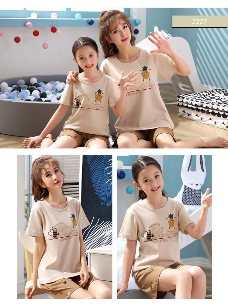 パジャマ 親子コーデ 親子 ペアルック Tシャツ 半ズボン 親子ペア 半袖トップス 夏 キャラクタ柄 お揃いコーデ ママ 母 女の子 姉妹 学生 ジュニア シンプル ナイトウェア 部屋着