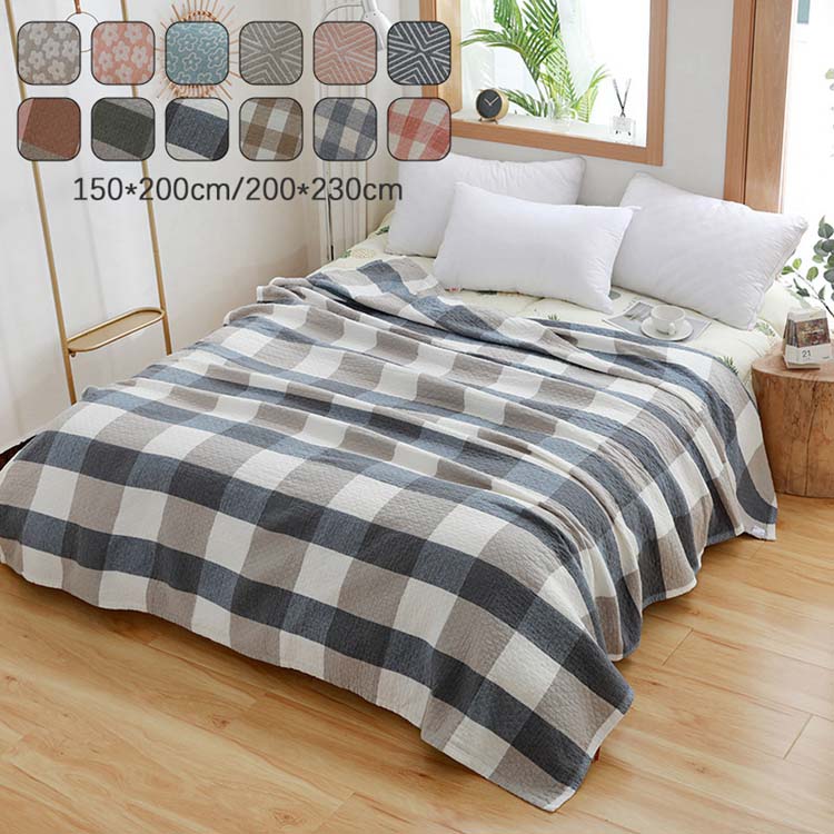 樂天商城 - 寝具 冷房対策 綿100％ ブランケット 大判 夏用 ひざ掛け チェック柄 ベッドスロー シングル ダブル 子供 柔らかい 感触良い 通気性 軽い エアコン毛布 幼稚園 保育園 学生 寮 プレゼント マルチカバー 長方形 タオルケット