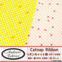 【Andoverアンドーバー】Catnap Ribbon リボンキャット柄★ダブルガーゼ生地【ねこ・動物・マスク】