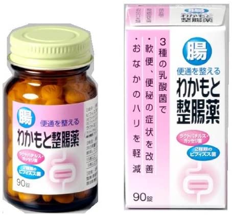 わかもと整腸薬 90錠 [指定医薬部外品] ビフィズス菌2種とラクトバチルス・ガッセリ菌配合 効果・効能整腸（便通を整える）、便秘、軟便、腹部膨満感 商品情報 商品の特徴 『わかもと整腸薬』は、乳酸菌3種配合の整腸薬です。 2種類のビフィズス菌が、主に大腸で有害菌の増殖を抑えて、おなかの調子を整えます。 ガッセリ菌が、主に小腸で有害菌の増殖を抑えて、おなかの調子を整えます。 1回2錠（15歳以上）の服用で、整腸効果を発揮します。 こんな方におすすめです ■便秘ぎみの方に。 ■軟便ぎみの方に。 ■お腹が張る方に。 ■腸の老化からくる便秘・軟便が気になる方 。 使用上の注意 相談すること 1.次の人は服用前に医師又は薬剤師に相談してください。 医師の治療を受けている人。 2.次の場合は、直ちに服用を中止し、この文書をもって医師又は薬剤師に相談してください。 1ヶ月位服用しても症状の改善がみられない場合。 用法・用量下記の分量を1日3回、食後に服用してください。 成人（15歳以上）1回 2錠 5歳以上15歳未満1回1錠 5歳未満服用しないこと 1日3回、食後に服用してください。 ・食後とは食事のあと30分位までをいいます。 ・水又はぬるま湯で服用してください。 成分・分量(6錠（成人1日量）中) ビフィズス菌 （ビフィドバクテリウム・ロンガム菌散） （ビフィドバクテリウム・ビフィダム菌散）72mg ラクトミン （ラクトバチルス・アシドフィルス菌散 新分類名:ラクトバチルス・ガッセリ菌散）※（フェカリス菌）36mg ■90錠はこちら