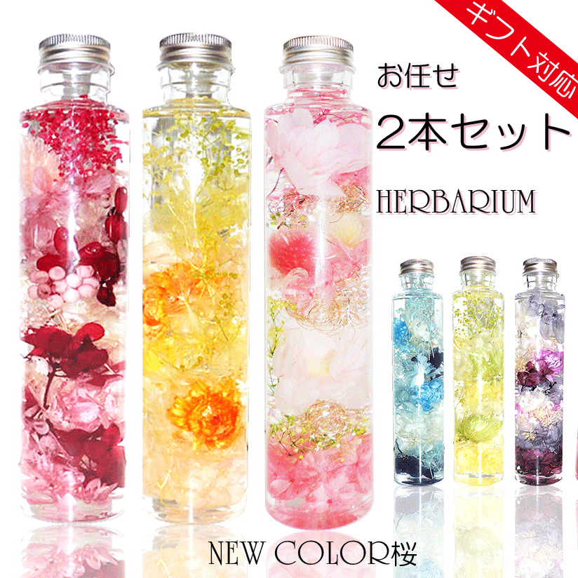 \クーポン配布/ ハーバリウム ギフト プレゼント 【お任せ2本入り】 福袋 誕生日 桜 プリザーブドフラワー 送料無料 義理 お祝い バースデー 結婚祝い 贈...