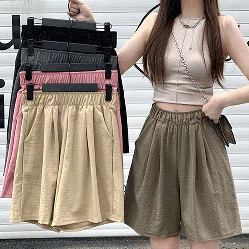 ＼10%OFF／ 韓国風 ワイドショートパンツ レディース ハイウエスト ショーパン ゆったり 体型カバー 無地ハーフパンツ ウエストゴム 短パンリラックス部屋着 着やせ 半ズボン ルームウェアパンツ 韓国ファッション カジュアル パンツ