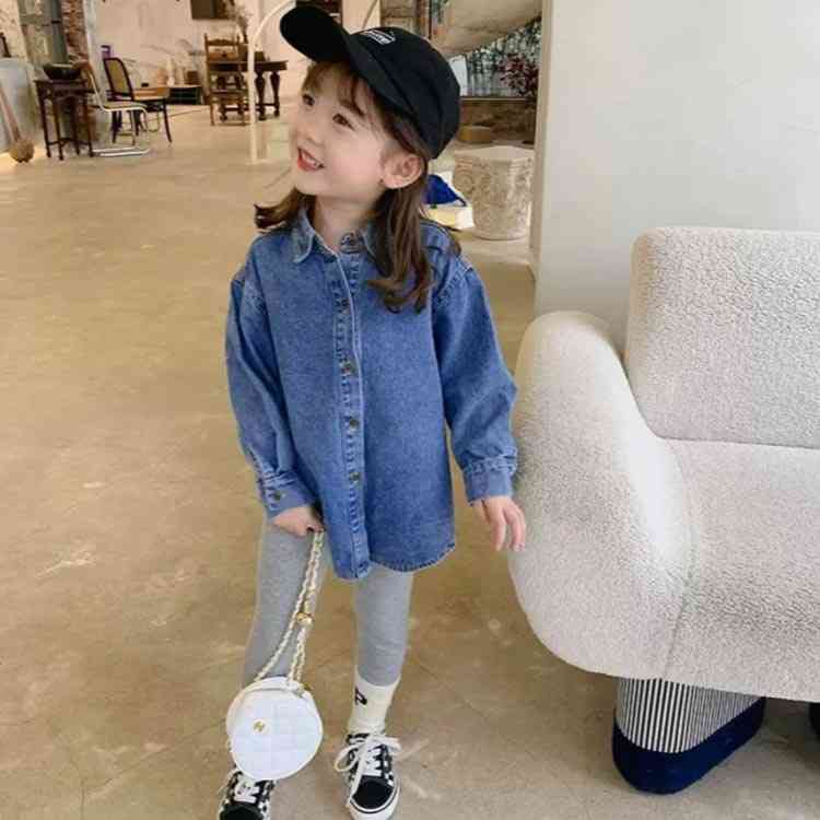 【送料無料】デニムシャツ ブラウス キッズ カジュアルシャツ 長袖 デニム シャツワンピース 女の子 綿..