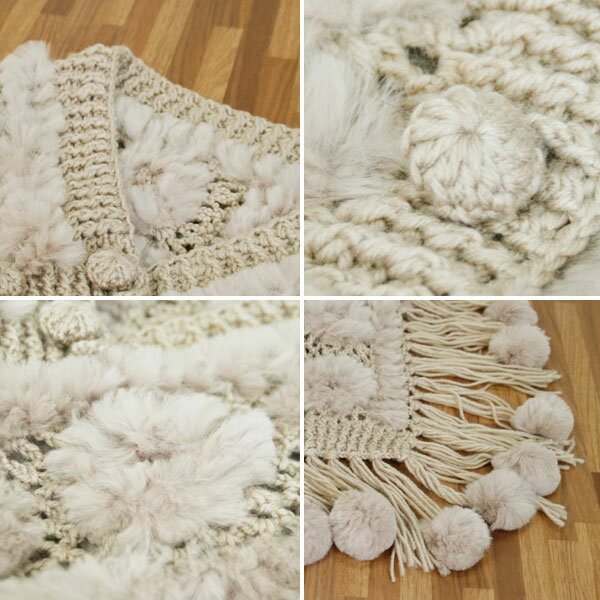 ニット ケープ ボンボン フリンジ付き ラビッ...の紹介画像3